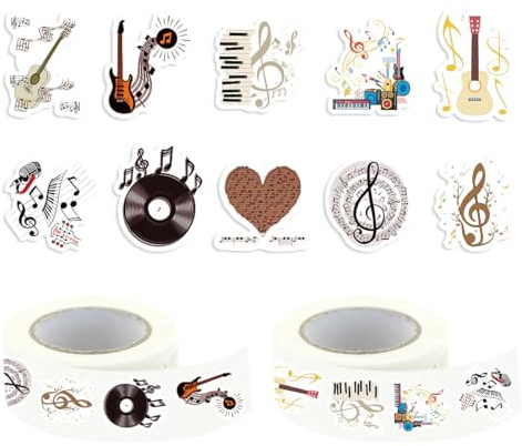 1000 Stück Music Stickers Rolle Musical Note Self-Adhesive Stickers for Music Lovers Kids Teens,8 Styles Shaped Reward Scrapbook Laptop Guitar Decor for DIY Labels