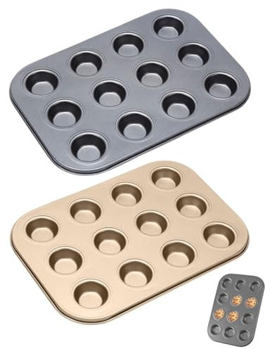 TPZORJX 2 Pezzi riutilizzabili Stampo Muffin con 12 Teglia,28.6 x 18.5 x 1.5cm Stampi Versatili in Metallo per Muffin,Teglia Muffins Rivestimento Antiaderente,Acciaio al Carbonio Stampi per Cupcake