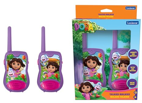 Lexibook, Dora the Explorer, 200m Walkie-Talkies, Communication Game for Children, 2 Communication Channels, Belt Clip, Battery Operated, Pink, TW12DOR