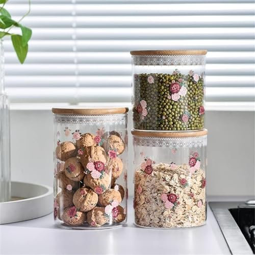 HTTGDGDH 3Pcs Glass Storage Tank with Lid Living Room Coffee Table Creativity Candy Jar Desktop Seal Jam Organizer