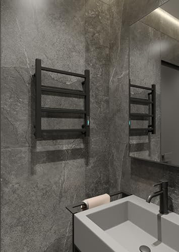 Elna Design Scaldasalviette Nero - 45W - 510x400mm - Elettrico per Interni & Loft - Nero Opaco, Compatto ed Elegante - Con Timer, Termostato & Eco - Montaggio a parete - IP44