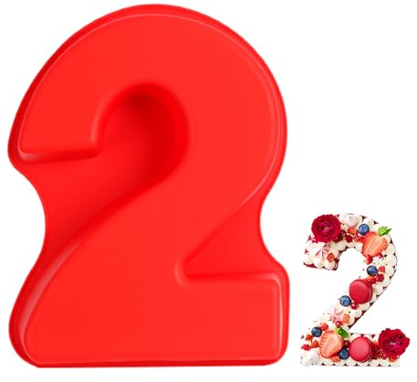 QMLING Stampi per torte in silicone 3D a forma di numero, 25,4 cm, stampi per torte di compleanno e anniversario (2)