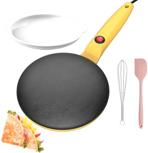 Máquina eléctrica para crepes de mano, máquina de crepes antiadherente de 8 pulgadas con cuenco de masa y termostato automático, crepera instantánea para el hogar y el restaurante, color rosa
