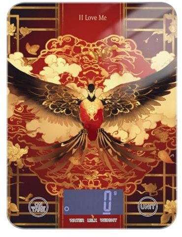 Balance de cuisine numérique avec écran LCD Motif oiseau Rouge 5 kg/5 g Piles non incluses