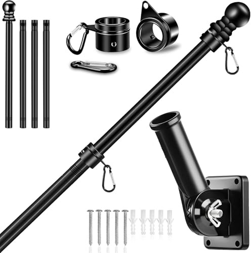 Flag Pole Kit,Flag Poles for Garden,1.8m/6FT Adjustable Wall Mounted Flagpole with Stainless Steel Mounting Bracket,Flags Pole Set for House Garden Yard Outdoor Fence (No Flags)