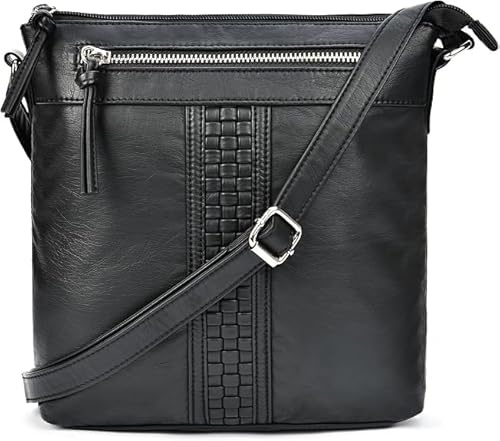 LOKASS Handtasche Damen Umhängetasche mittelgroß – Schultertasche aus weichem PU-Leder mit verstellbarem Gurt, modische Handtasche für Alltag & Büro – Schwarz