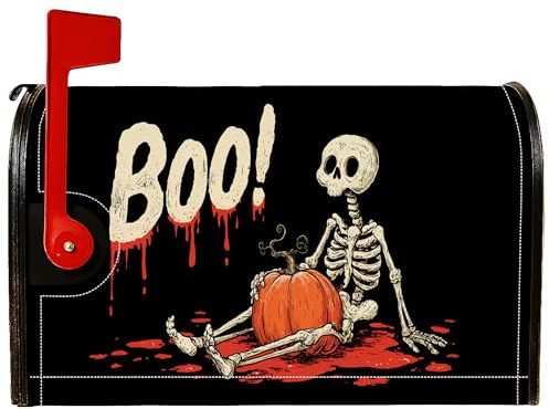 Fundas magnéticas de esqueleto para buzón, Halloween espeluznante, calabaza, sangre, Halloween, color negro, decoración para el hogar, jardín, 21 x 25.5 pulgadas
