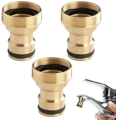 Adaptadores universales para grifo de cocina (3 unidades, hembra de 22 mm a macho de 24 mm), aptos para grifos de cocina, baño y jardín (dorado)