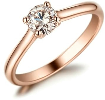 Whoiy Hochzeits Ring 18k Rotgold Moissanite 0.5ct, Eheringe 750 Echtgold Trauring Solitär Damenring Größe 60 (19.1)