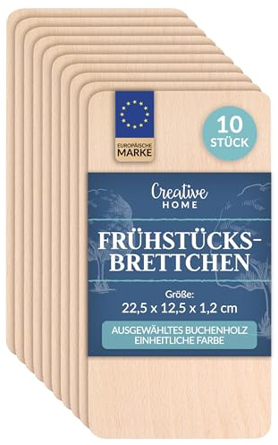 Creative Home 10 x helle Frühstücksbrettchen Holz Set 22.5 x 12.5 x 1.2 cm | ausgewählte Holzbrettchen Schneidebrett Umkehrbar Schneidbrett Brettchen Frühstücksbrett Holzbrett für Brot Fleisch Gemüse