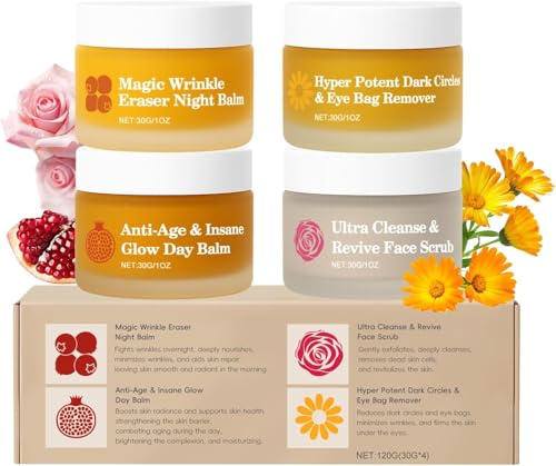Bio-Gesichtscreme für reife Haut, 4-in-1 Anti-Aging-Pflegeset mit Granatapfel, Hagebutte und Arnika, straffende und pflegende Lotion, reduziert Linien und Falten