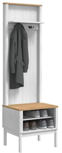 vidaXL Hallway skåp med hylla FLORO Vit 50 x 40 x 158 cm Massiv furu, Moderna hallskåpet, hållbar tallträ entréorganisatör för stilig förvaring, mångsidig inomhusmöbel