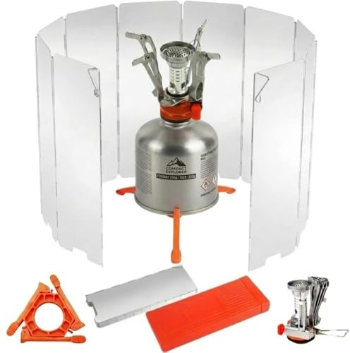 TERRE JARDIN Réchaud de randonnée Pliable Trailgaz Ultra 3000 W - Kit | Kit réchaud camping 3000 W pliable avec pare-vent aluminium 10 panneaux, support cartouche stabilisateur et allumage