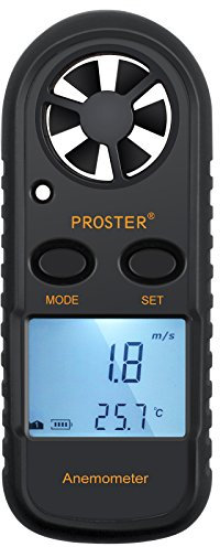 Proster Anemometer Digital LCD Wind Speed Meter Gauge Air Flow Velocity Measurement Thermometer with Backlight for RC Drones Helicopter Windsurfing Kite Flying Sailing Surfing Fishing Etc