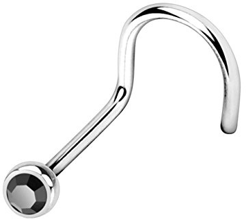 beyoutifulthings Nasen-Piercing KRISTALL Nasen-Ring Nasen-Stecker Press Fit Spirale Chirurgenstahl Silber Schwarz Stab 1/8mm Stein 2mm