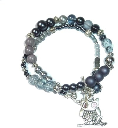 SSH-Design - Wickelarmband - EULE - grau & anthrazit -