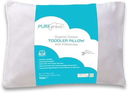 PUREgrace Bio-Baumwolle Kleinkind Kissen mit Kissenbezug Natur GOTS Zertifiziert - Empfindliche Haut freundlich - 100% Eukalyptus Tencel