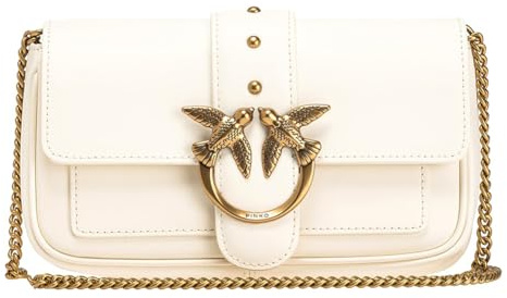 Pinko Love One Pocket C Vitello Seta, Borsa Donna, Z14q_bianco Seta-antique Gold, 20