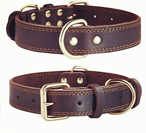 SLZZ Prämie Echtes Leder Hundehalsband /weich Dauerhaft Schwere Echtes Leder Hundehalsband für Rüde Weiblich Kleine X-Kleine Mittlere Große X-Große Hunde