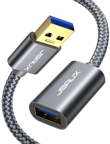 JSAUX USB 3.0 Verlängerung Kabel 0,5M USB A Stecker auf A Buchse Nylon Verlängerungskabel 5Gbps Superschnelle mit Vergoldeten Kontakte für Kartenlesegerät,Tastatur, Drucker, Scanner,Kamera usw - Grau | 5Gbps, Aluminiumstecker, Nylon-Geflecht, vergoldete Kontakte, Kompatibel mit Tastatur, Maus, Drucker, Kamera, Kartenleser
