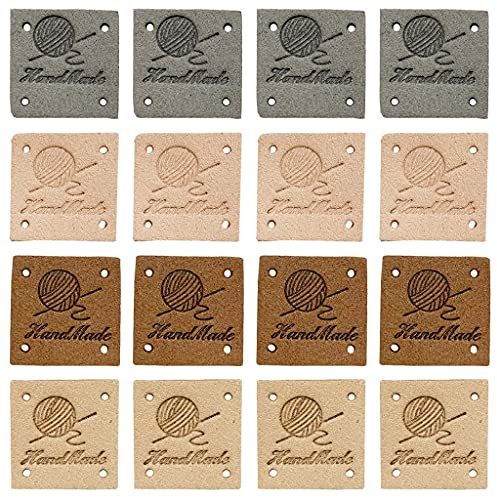 Daimay Handmade Kunst Leder Labels Etiketten Tags PU Kleidung Tasche Näharbeit Kleideretiketten Rechteck Nähen Webetiketten Lederlabel Schilder Aufnäher Handarbeit - 2.5x2.5cm 40 Stück Garnball 5678