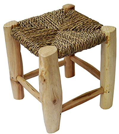 Simandra Scandi Stil Holzhocker Hocker Fußhocker mit geflochtenen Palmenblättern 20x20 cm