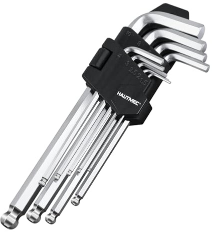 HAUTMEC Metric Ball End Allen Key Set, L-Shaped Hex Wrench Set, Chrome Vanadium Steel, 1.5-10mm, for Tightening & Loosening, HT0223-SS