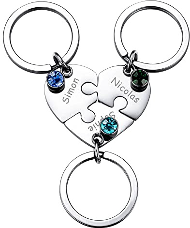 MeMeDIY Personalisierte Herz Puzzle Keychain Customized für Familie Freundin Liebhaber Edelstahl Schmuck Set Birthstone