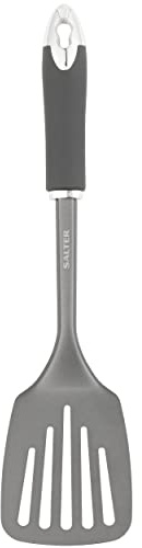 Salter BW11064EU7 Cosmos Pfannenwender, Edelstahl geschlitzt Küchenutensil mit speziell abgeflachte Kante, Soft-Touch-Griff mit Aufhängender Haken, BPA-Frei, Kochgeschirr für Servieren, Silver