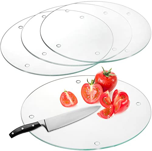 Hacaroa Set of 4 Tempered Glass Cutting Board, 30cm Round Chopping Board with Rubber Feet, Non-Slip Clear Glass Tray for Kitchen Countertop, Scratch Resistant, Shatter Resistant, Dishwasher Safe