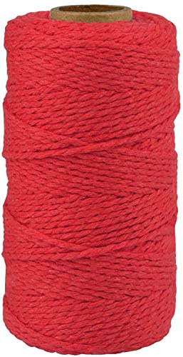 Binwat Natural Macrame Cotton Cord Twine String Colored Cotton Rope Yarn for DIY Crafts Knitting Plant Hangers Christmas Wedding Decor (Red, 2mmx100m)