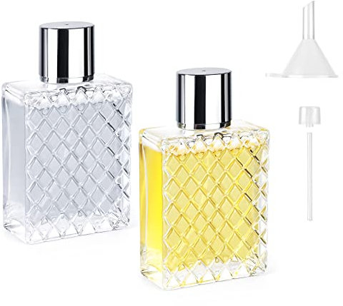 Ysimple 2 Pezzi Boccette Profumi Vuoti, 100ml BoccettaProfumo Ricaricabile, Boccetta di Vetro, Bottiglia Profumo da Viaggio con Pipette e Tramoggia, per Viaggiare, Festa, Vita Quotidiana