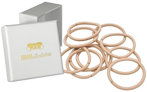 HAARallerliebst® 10 stycken tjocka beige hårsnoddar, färg sandblond, metallfritt flätat gummi, blond för kvinnor, flickor och män inklusive låda för förvaring av hårsmycken, hårsnodd och hårband