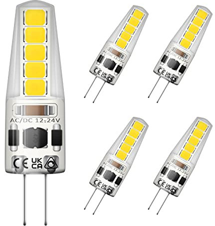Belns Melns G4 LED Dimmbar Lampen, 12V AC/DC LED Leuchtmittel Stiftsockel G4 SMD 2W (ersetzt 20W Halogen), 220lm 6000K Kaltweiß - 5 Stück.