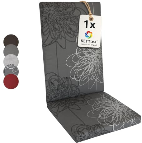 KETTtex Comfort Auflage Hochlehner anthrazit floral I Gartenstuhl Polster 123x50x7/4cm I hochwertige und Pflegeleichte Sesselauflage I Wetter- und formbeständige Stuhlauflage I KTH2 Sitzauflage