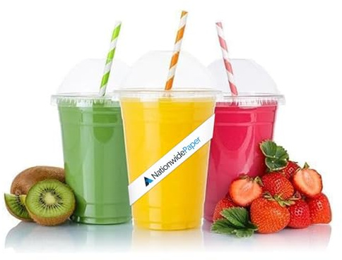 Nationwide Paper Strong Smoothie Cups with Dome Lids 12oz 100pcs for Smoothies, Milkshakes & Thick Drinks Recyclable and Reusable(355ml)