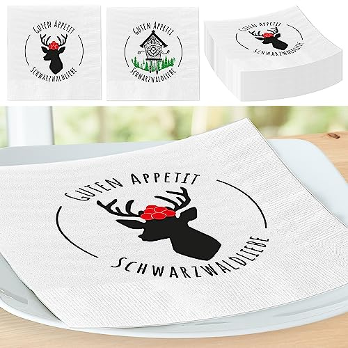 Servietten 80er Set Schwarzwald 2 Motive │ 3lagige Papierserviette 33x33cm │ stoffähnlich Partyzubehör (1 x 80 Servietten Schwarzwald)