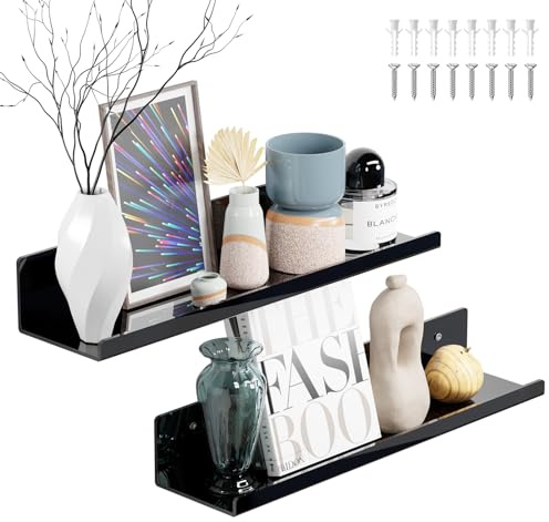 PAVSTINE Wandregal Schwarz Schweberegal 38cm, 2er-Set Regal Wand Kinderzimmer, Hängeregal für Wände, Regalbrett Leicht zu Reinigen, Schwebendes Regal für Wohnzimmer Schlafzimmer Badezimer (Schwarz)