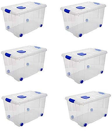 Acan Tradineur - Pack de 6 Cajas de Almacenamiento - Fabricado en plástico - Contenedor para almacenar Libros, ropa, mantas - N.º 4-35,7 x 59 x 40,5 cm - 55 Litros