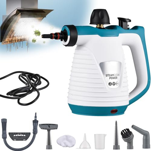 OmePS Handheld Steam Cleaner, High Temperature Pressurized Steam Cleaner, Portable Steamer, Large 350ml Capacity, 9 Accessories for Multi-Surface Stains Removal Kitchen, Sofa, Bathroom, Car, Windows