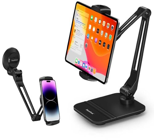 SupeDesk Tablet Ständer Aluminiumlegierung mit Saugnapf,ipad Ständer Tisch,Wandhalterung,360° drehbarer Verstellbarer Handyhalter,kompatibel mit 4,7–13 Tablet/Handy/Kindle,2 Anwendungsmöglichkeiten
