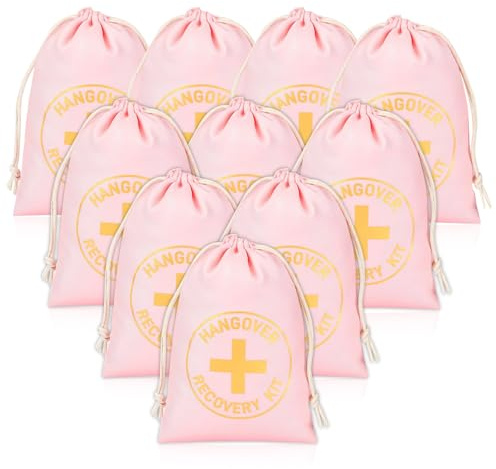 5 x 7 Inch Hangover Kit Bags, 10 Pcs Pink Bachelorette Hangover Bags Large Cotton Muslin Drawstring Bag Recovery Kit Bag for Wedding Bridal Shower Party Favors