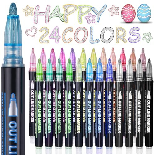 ECtury Rotuladores Purpurina, Regalo Niña 4-12 Años, 24 Colores rotuladores Lettering Metalicos, Regalo Niña 10 Años, Rotuladores Magicos Doble Línea para Pintar, Scrapbooking, Manualidades Niños