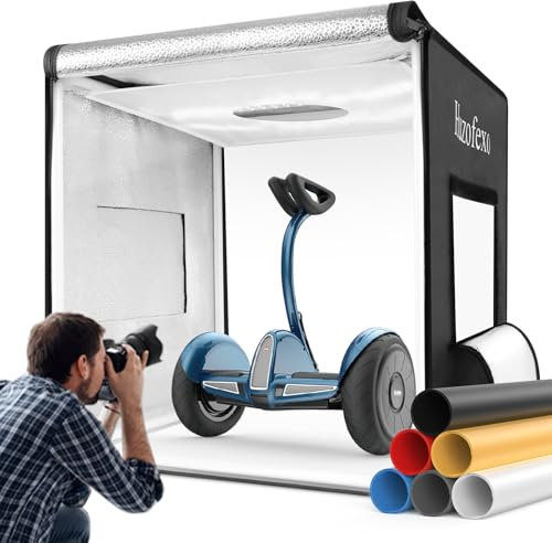 Photography Photo Studio Light Box, Huzofexo Professional Dimmable Shooting Tent Kit with CRI98 LED Light & 6 Color Backdrops, Multi-angle to shoot (80cm/32in)