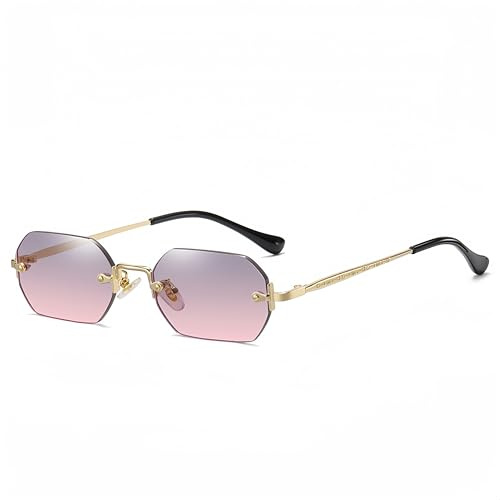 QVKUUT Rechteckig Sonnenbrille Rahmenlos Damen Herren, Grau Rosa | Mode Retro Rechteck Brille, UV400