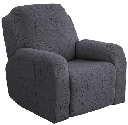 KELUINA 2024 New Jacquard Recliner Chair Covers, Stretch Polyester Spandex Recliner Cover, Reclining Sofa Cover with Elastic Side Pocket, Armchair Cover (Gray,1 Seater)