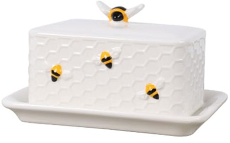 Butterdose Keramik,RoadLoo 1 Stück Butterdosen Porzellan Butterdosen mit Griff Weiße Bienen-Butterdose aus Keramik Dickwandiger Butterschale Butterbehälter spülmaschinenfest