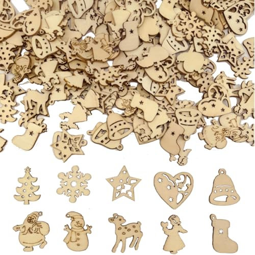 300stk Kleine Anhänger Holz Deko Weihnachtsanhänger Weihnachtsbaum Holz für Weihnachten Geschenke DIY Handwerk Basteln Bonboniere Geschenkbox Adventskalender Säckchen Weihnachtskalender Box Basteln