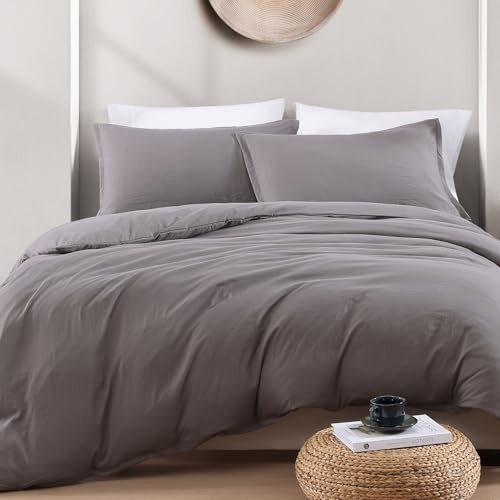 LANE LINEN Single Duvet Cover Set, 2 Piece, Pre-Washed Microfibre - Grey | Bedding Quilt Cover Set with Pillowcases, Button Closure, OEKO-TEX Certified, Soft Breathable Comfort for Home and Hotels
