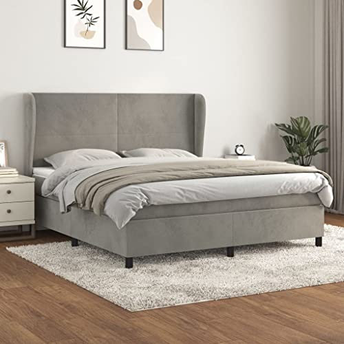 qohoio Boxspringbett mit Matratze Hellgrau 160x200 cm Bett Boxspringbett Bett Mit Matratze Schlafzimmer MöBel Betten Samt - 3129099